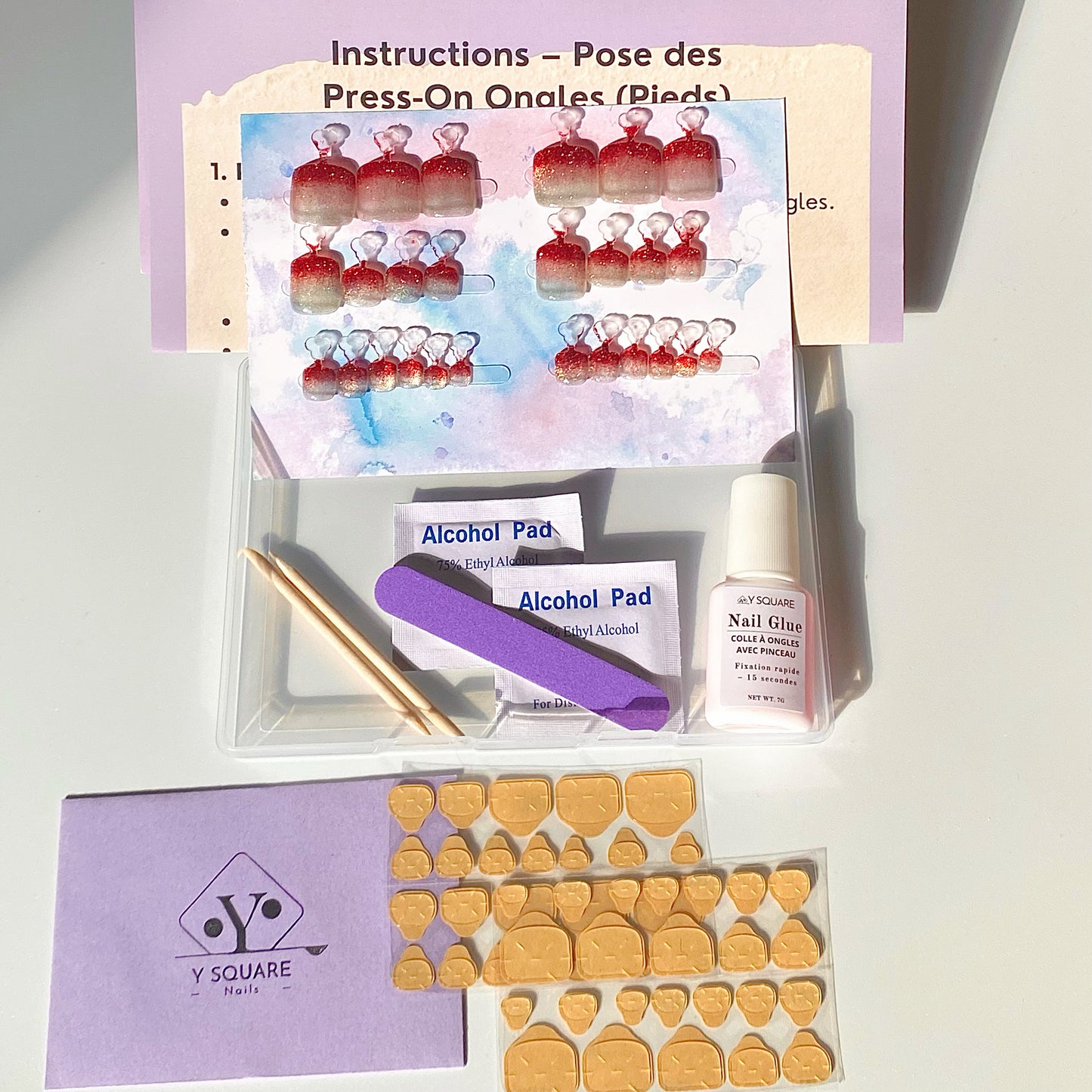 < Pédicure Coquelicot > – Full Size Set Press-on Nails Handmade pour Pieds