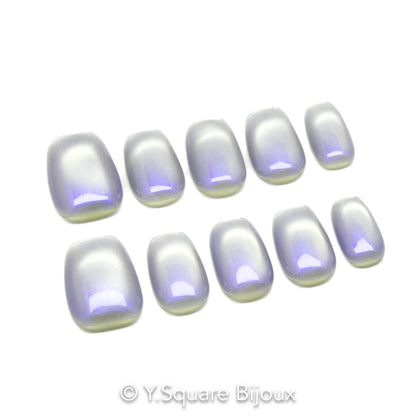 < Pierre de lune > Y.Square Faux Ongles Fait Main Réutilisables