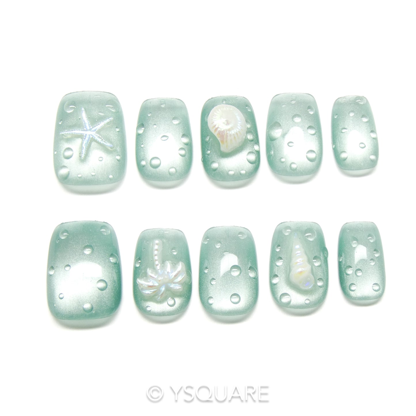 < Plage > Y.Square Press On Nails / Faux Ongles Fait Main Réutilisables