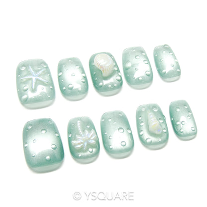 < Plage > Y.Square Press On Nails / Faux Ongles Fait Main Réutilisables