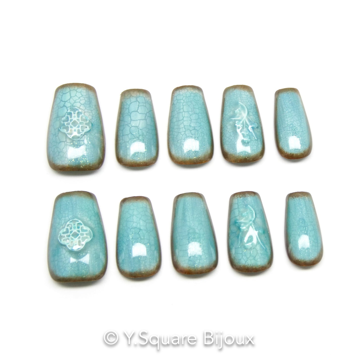 < Porcelaine > Y.Square Faux Ongles Fait Main Réutilisables