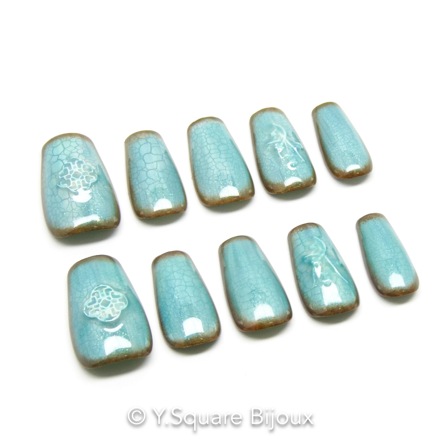 < Porcelaine > Y.Square Faux Ongles Fait Main Réutilisables