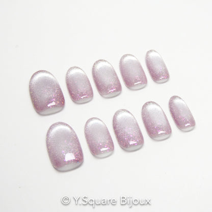 < Quartz Rose >Y.Square Faux Ongles Fait Main Réutilisables