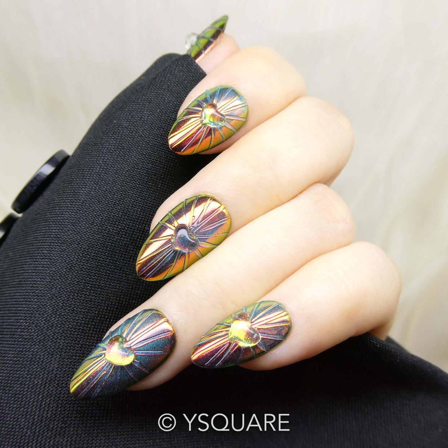 < Rayons cosmiques > Y.Square Faux Ongles Fait Main Réutilisables