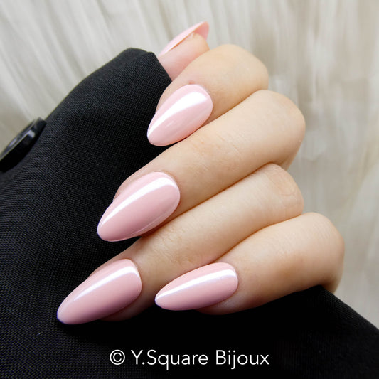 < Rosé Nacré > Y.Square Faux Ongles Fait Main Réutilisables