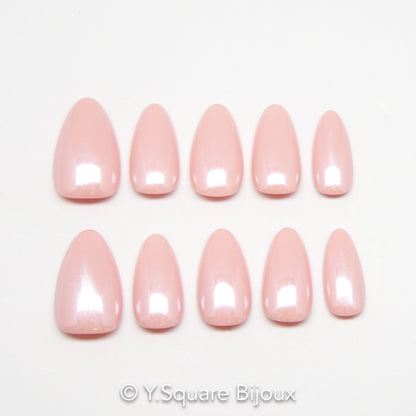 < Rosé Nacré > Y.Square Faux Ongles Fait Main Réutilisables