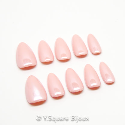 < Rosé Nacré > Y.Square Faux Ongles Fait Main Réutilisables