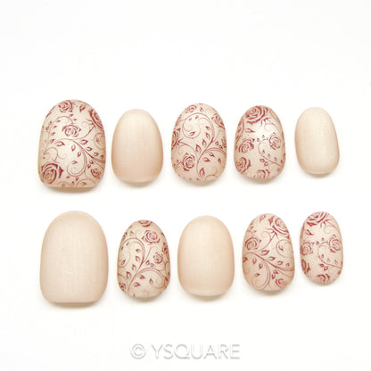 < Roseraie > Y.Square Faux Ongles Fait Main Réutilisables