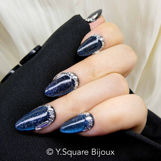 < Saphir >Y.Square Faux Ongles Fait Main Réutilisables
