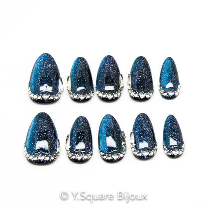 < Saphir >Y.Square Faux Ongles Fait Main Réutilisables