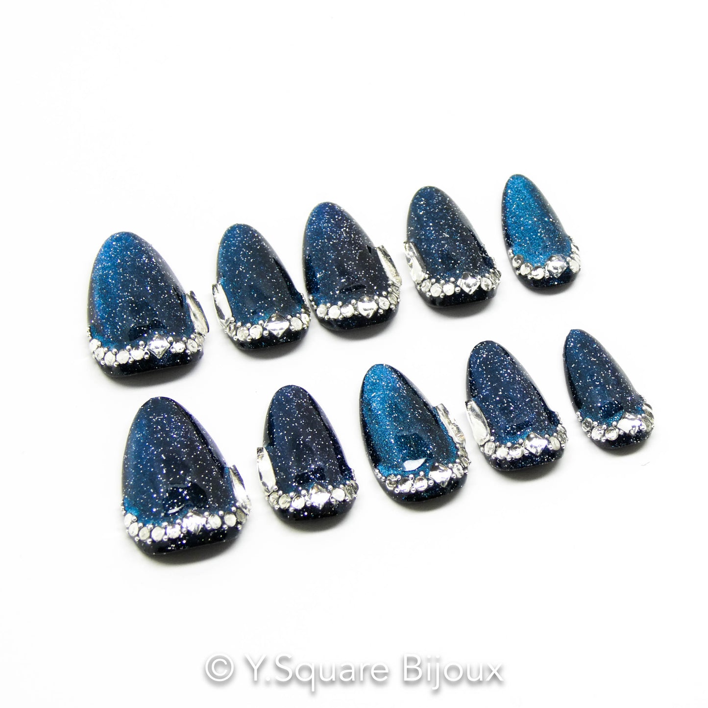 < Saphir >Y.Square Faux Ongles Fait Main Réutilisables