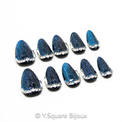 < Saphir >Y.Square Faux Ongles Fait Main Réutilisables