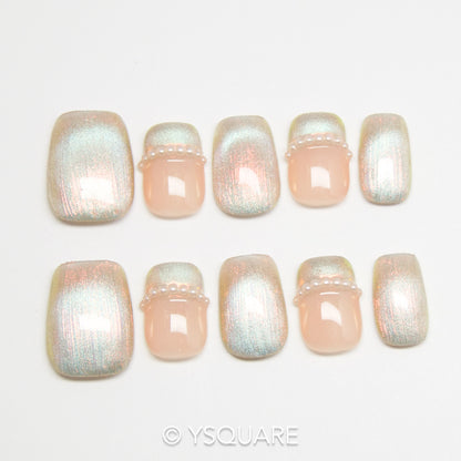 < Sirène > Y.Square Faux Ongles Fait Main Réutilisables