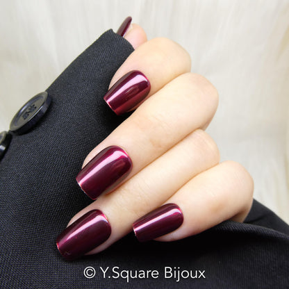 < Vin Rouge > Y.Square Faux Ongles Fait Main Réutilisables