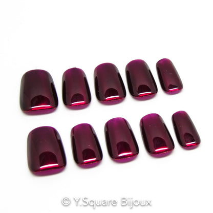 < Vin Rouge > Y.Square Faux Ongles Fait Main Réutilisables
