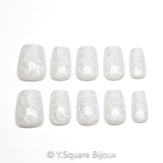 < Blanc Nacré - C > Y.Square Faux Ongles Fait Main Réutilisables