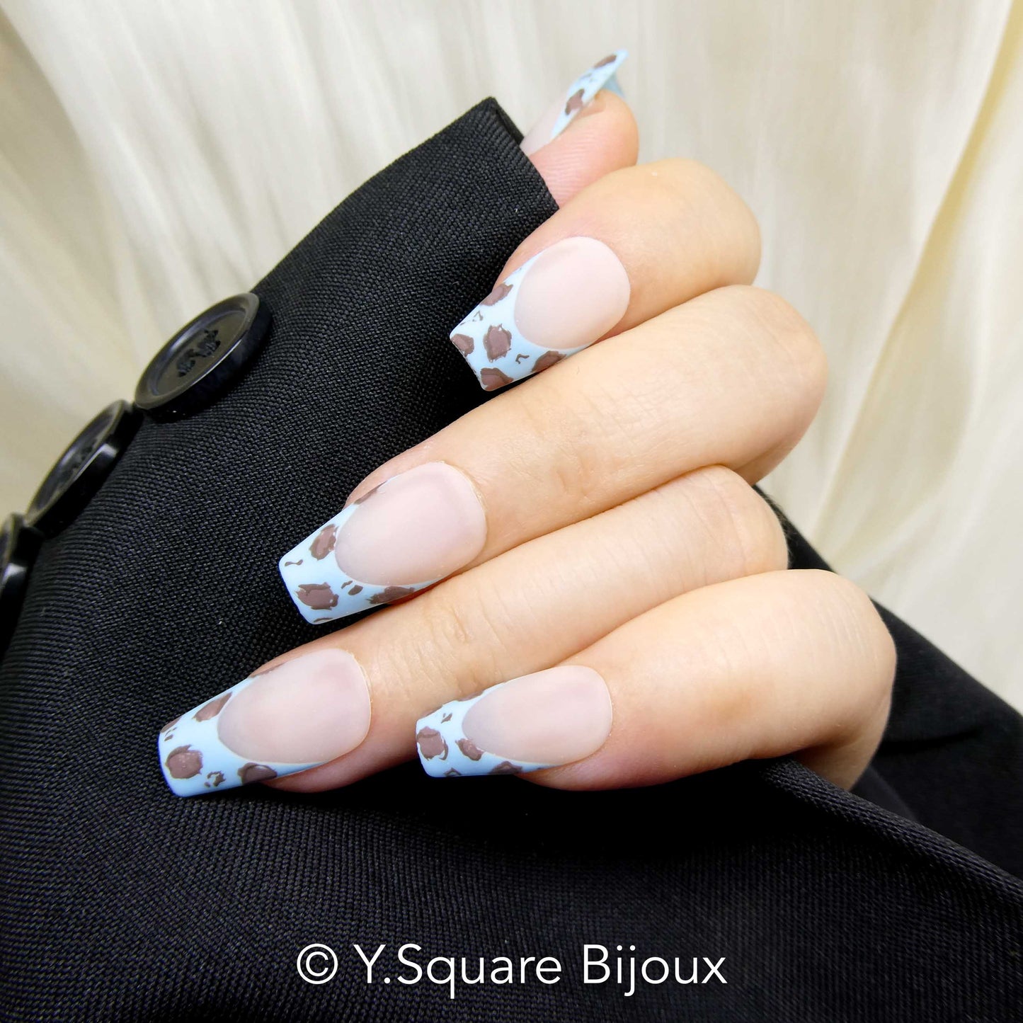 < Blue Jeans > Y.Square Faux Ongles Fait Main Réutilisables