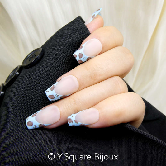 < Blue Jeans > Y.Square Faux Ongles Fait Main Réutilisables