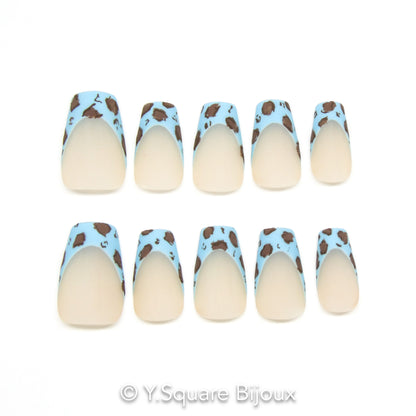 < Blue Jeans > Y.Square Faux Ongles Fait Main Réutilisables