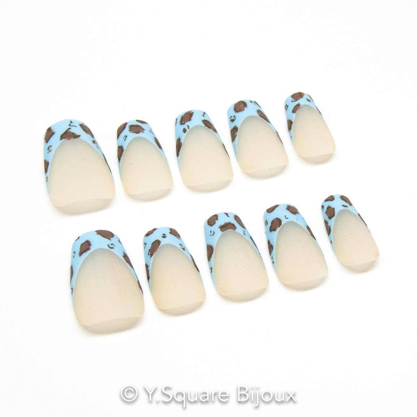 < Blue Jeans > Y.Square Faux Ongles Fait Main Réutilisables