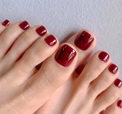 < Pédicure Bordeaux > – Full Size Set Press-on Nails Handmade for feet