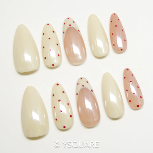 < Cream Cherry  > Y.Square Faux Ongles Fait Main Réutilisables / Handmade Press On Nails 