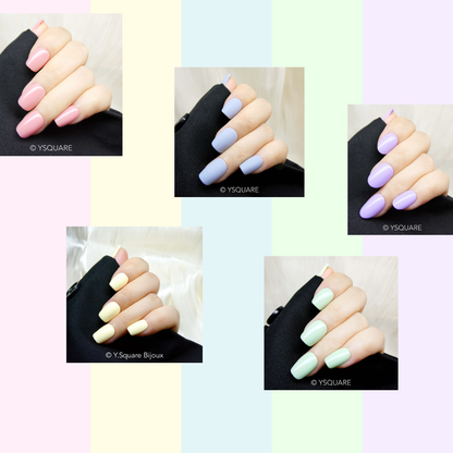 < Pastel Collection > Y.Square Faux Ongles Fait Main Réutilisables