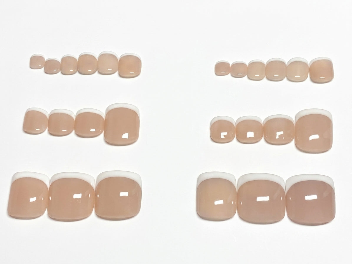 < Pédicure French > – Full Size Set Press-on Nails Handmade for feet