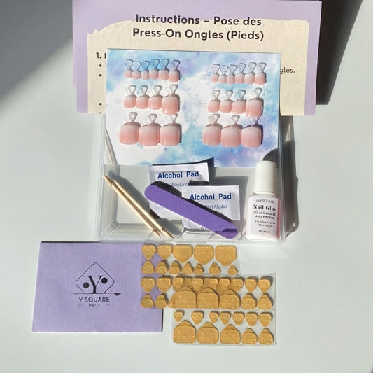 < Pédicure Babyboomer> – Taille unique Press-on Nails Faits Main pour Pieds