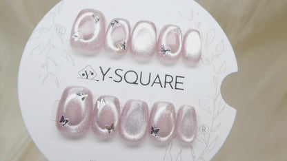 < Halo Rosé > Y.Square Faux Ongles Fait Main Réutilisables