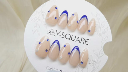 < Brise Marine > Y.Square Press On Nails / Faux Ongles Fait Main Réutilisables