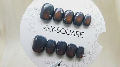 < Nuit d’Ambre > Y.Square Faux Ongles Fait Main Réutilisables