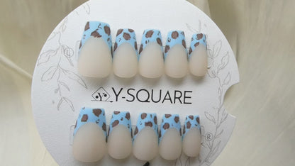 < Blue Jeans > Y.Square Faux Ongles Fait Main Réutilisables