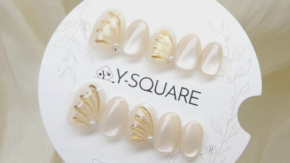 < Aile d'or > Y.Square Faux Ongles Fait Main Réutilisables