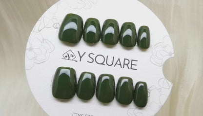 < Vert > Y.Square Faux Ongles Fait Main Réutilisables / Handmade Press On Nails 