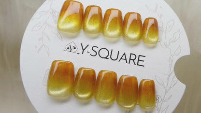 < Golden Hour > Y.Square Presson Faux Ongles Fait Main Réutilisables