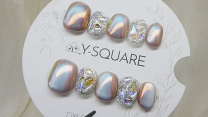< Irisé > Y.Square Faux Ongles Fait Main Réutilisables