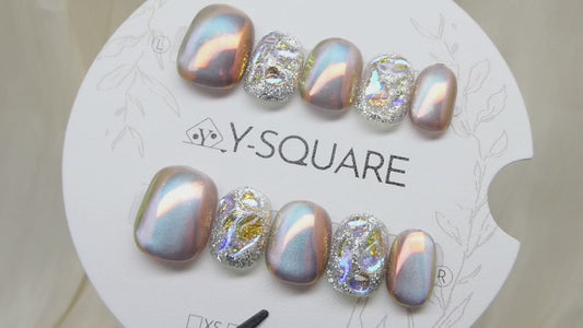 < Irisé > Y.Square Faux Ongles Fait Main Réutilisables