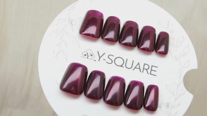 < Vin Rouge > Y.Square Faux Ongles Fait Main Réutilisables