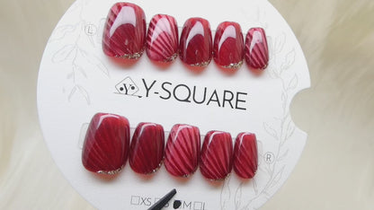< Ruby > Y.Square Faux Ongles Fait Main Réutilisables
