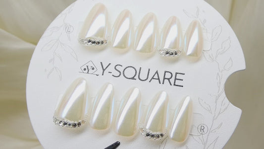 < Almond Pearl > Y.Square Faux Ongles Fait Main Réutilisables