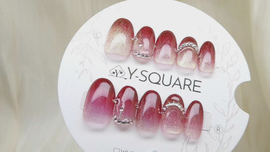 < Coquelicot > Y.Square Faux Ongles Fait Main Réutilisables