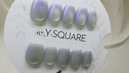 < Pierre de lune > Y.Square Faux Ongles Fait Main Réutilisables