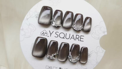 < Black Swan > Y.Square Faux Ongles Fait Main Réutilisables / Handmade Press On Nails