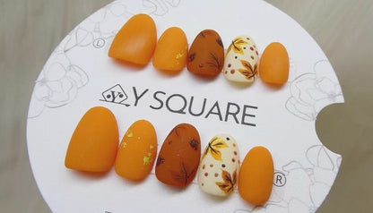 < Pumpkin spice latte > Y.Square Faux Ongles Fait Main Réutilisables / Handmade Press On Nails 