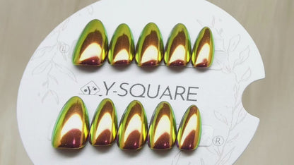 < Chrome Glow >  Y.Square Faux Ongles Fait Main Réutilisables