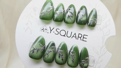 < Bambou > Y.Square Faux Ongles Fait Main Réutilisables