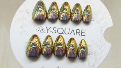 < Rayons cosmiques > Y.Square Faux Ongles Fait Main Réutilisables