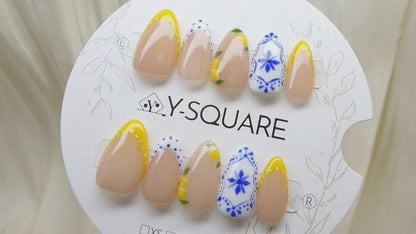 < Côte d'Azur > Y.Square Faux Ongles Fait Main Réutilisables