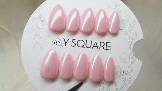 < Rosé Nacré > Y.Square Faux Ongles Fait Main Réutilisables